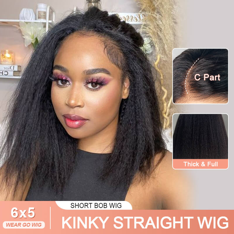 Missbuy Pre Everything 6x5 C part Wear Go Glueless Kinky Straight BoB Wig