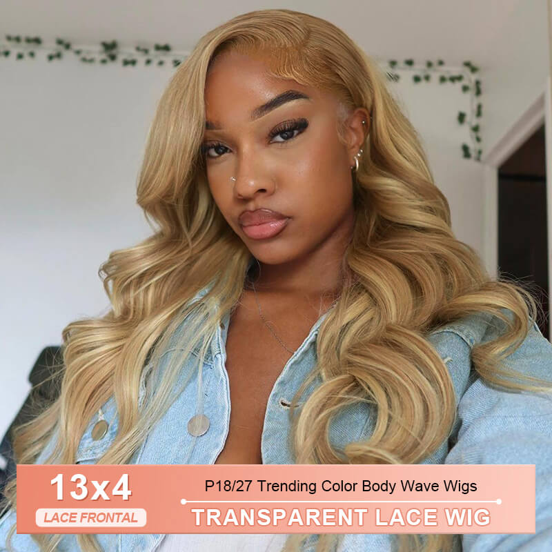 Missbuy 100% Virgin Human Hair 13x4 Lace P18/27 Color Body Wave Wig