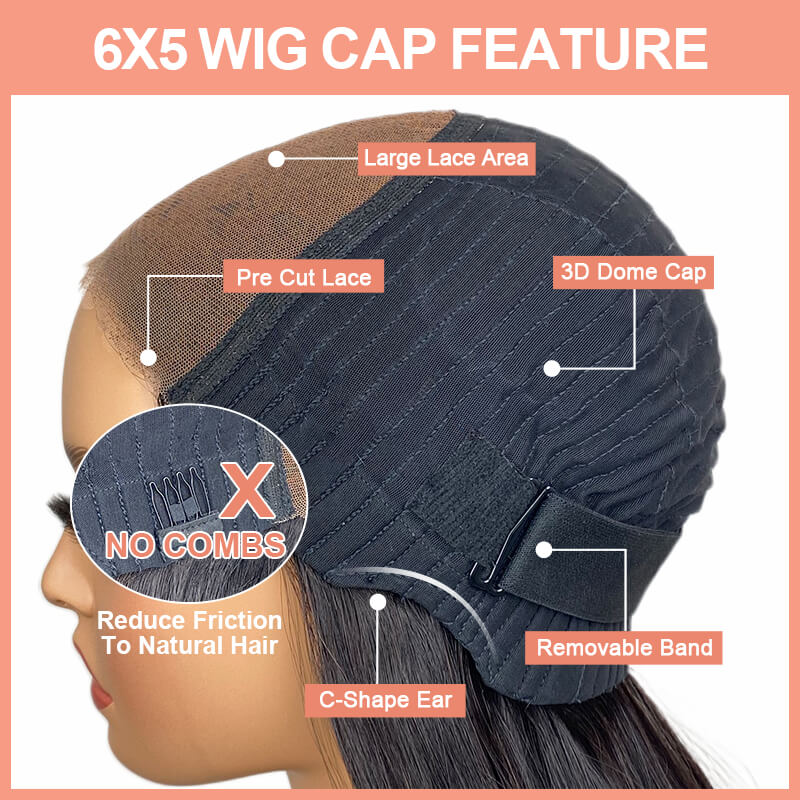 Missbuy Pre Everything 6x5 C part Wear Go Glueless Kinky Straight BoB Wig