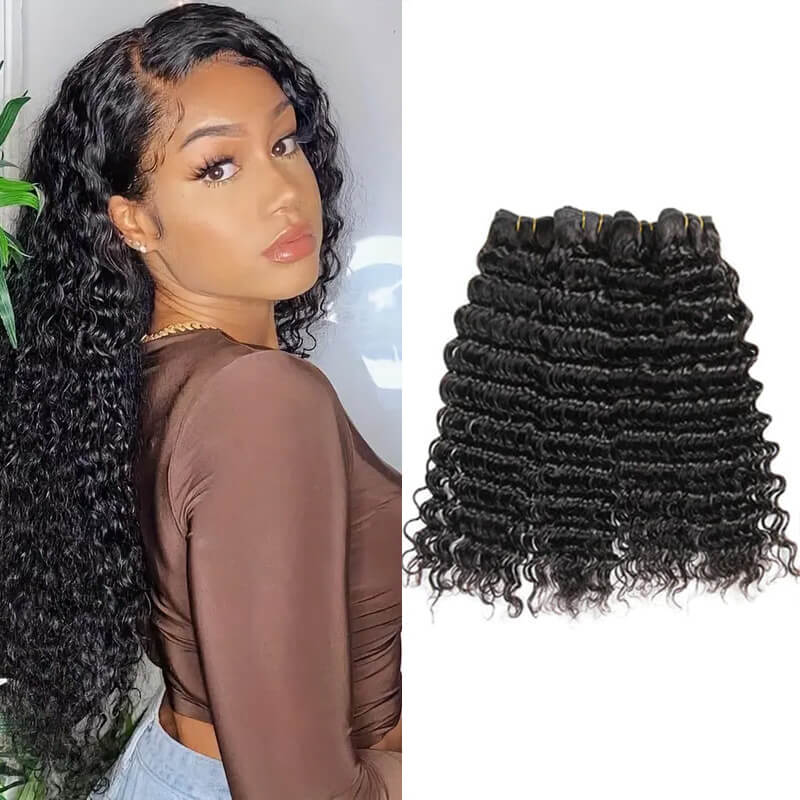 Missbuy 4 pcs Deep Wave Human Hair Bundles