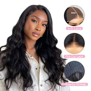 Missbuy 6x5 Put On And Go Glueless Lace Bleached Knots Body Wave Wig