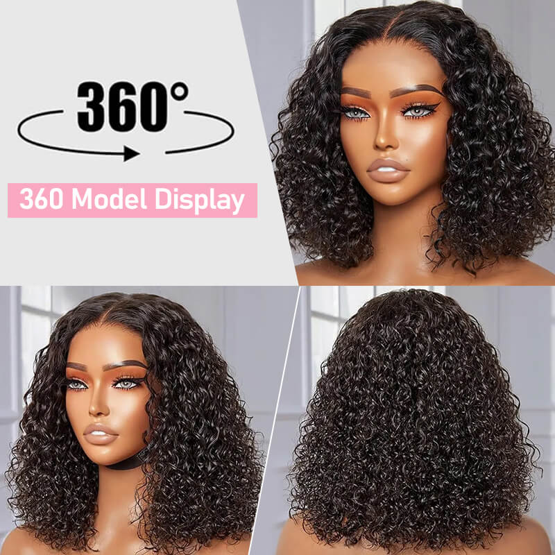 Missbuy 5x5 Pre Cut Lace Wear & Go Glueless Water Wave Short Bob Wig with Pre Bleached Knots