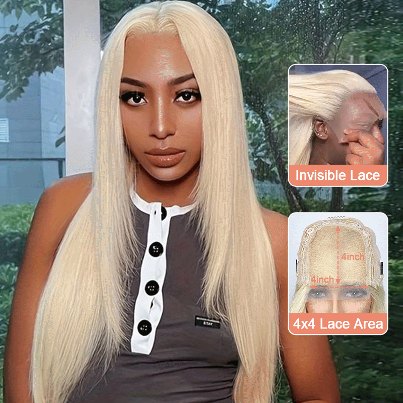 Missbuy 4x4 Closure Lace Straight 613 Blonde Color Human Hair Wig With Baby Hair