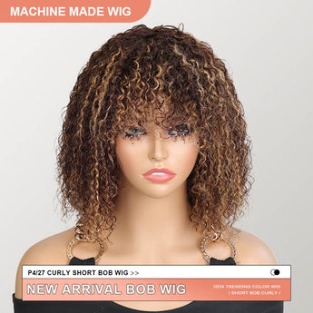 Missbuy Machine Made P4/27 Curly Human Hair Wig