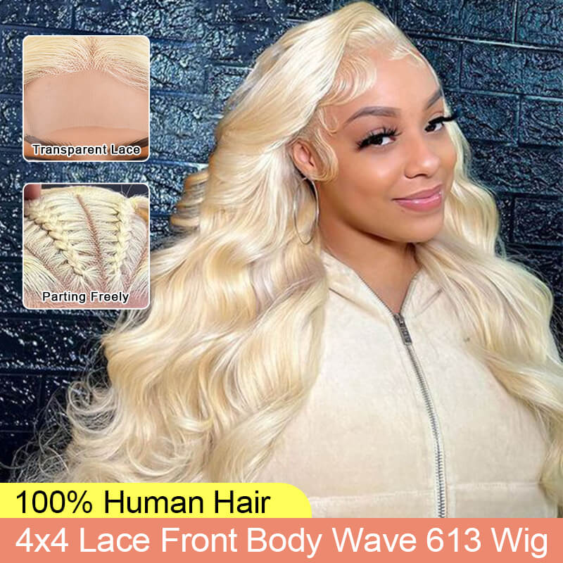 Missbuy 4x4 Transparent Lace Body Wave 613 Blonde Wig for Women