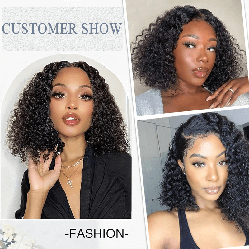 Missbuy 5x5 Pre Cut Lace Wear & Go Glueless Water Wave Short Bob Wig with Pre Bleached Knots