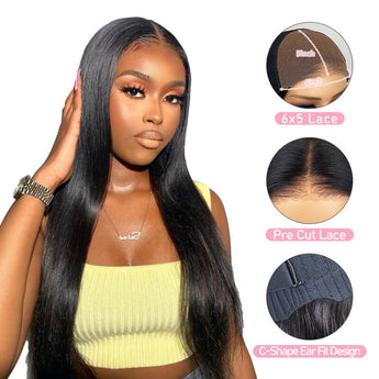 Missbuy Tiny Knots 6x5 Put On And Go Pre Cut Everything Straight Wear Go Wig