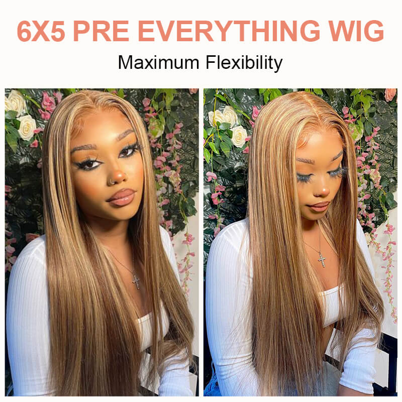 Missbuy 100% Virgin Human Hair Pre Everything 6x5 Lace P6/22 Color Straight Wear & Go Gluless Wig