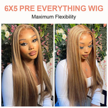 Missbuy 100% Virgin Human Hair Pre Everything 6x5 Lace P6/22 Color Straight Wear & Go Gluless Wig