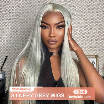 Missbuy Full Density 13x4 Lace Straight Silvery Grey Color Human Hair Wig