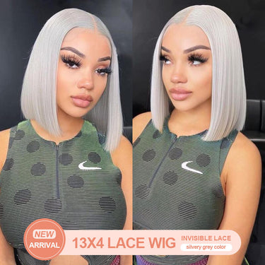 Missbuy 13x4 Frontal Lace Straight Silvery Grey Color Short BoB Wig