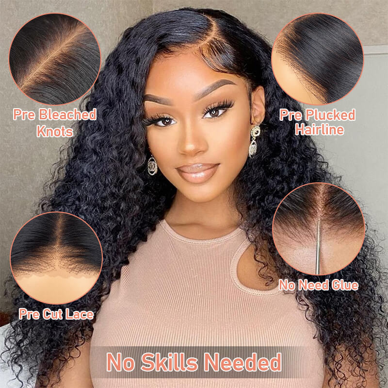 Missbuy Put On and Go 5x5 Pre Cut Lace Wear and Go Glueless Curly Wig for Women