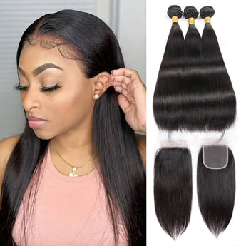 Missbuy 4x4 Lace Closure with 3 Bundles Straight
