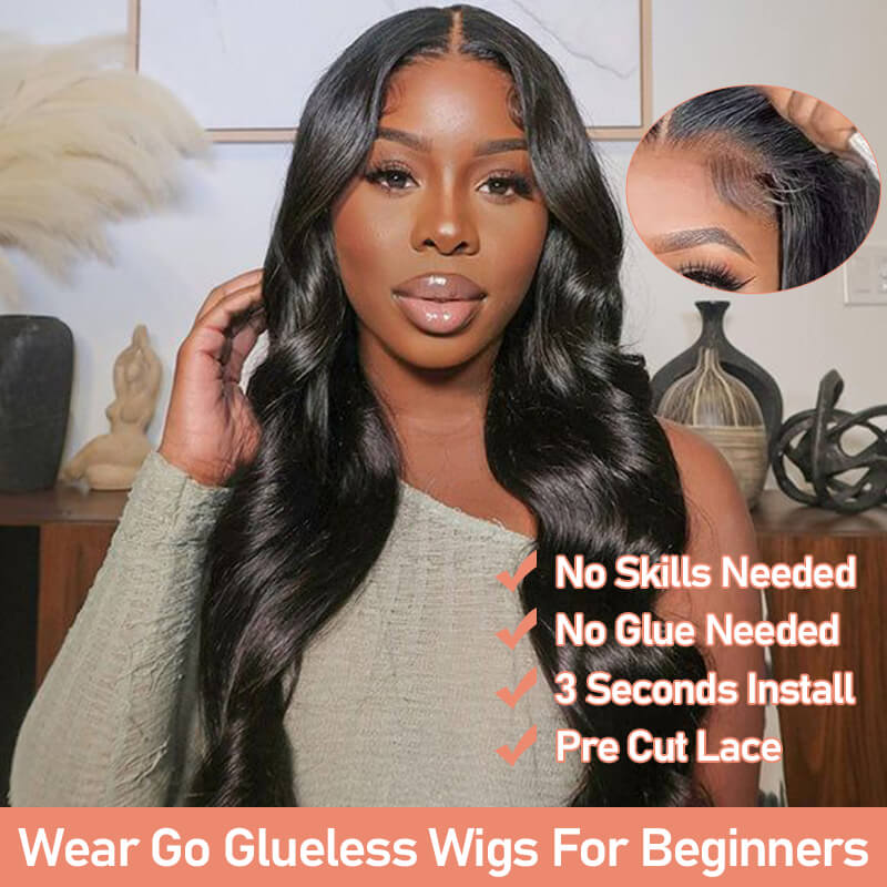 Missbuy 5x5 Lace Body Wave Wear and Go Glueless Wig Human Hair Pre Plucked Pre Cut Lace Front Wig