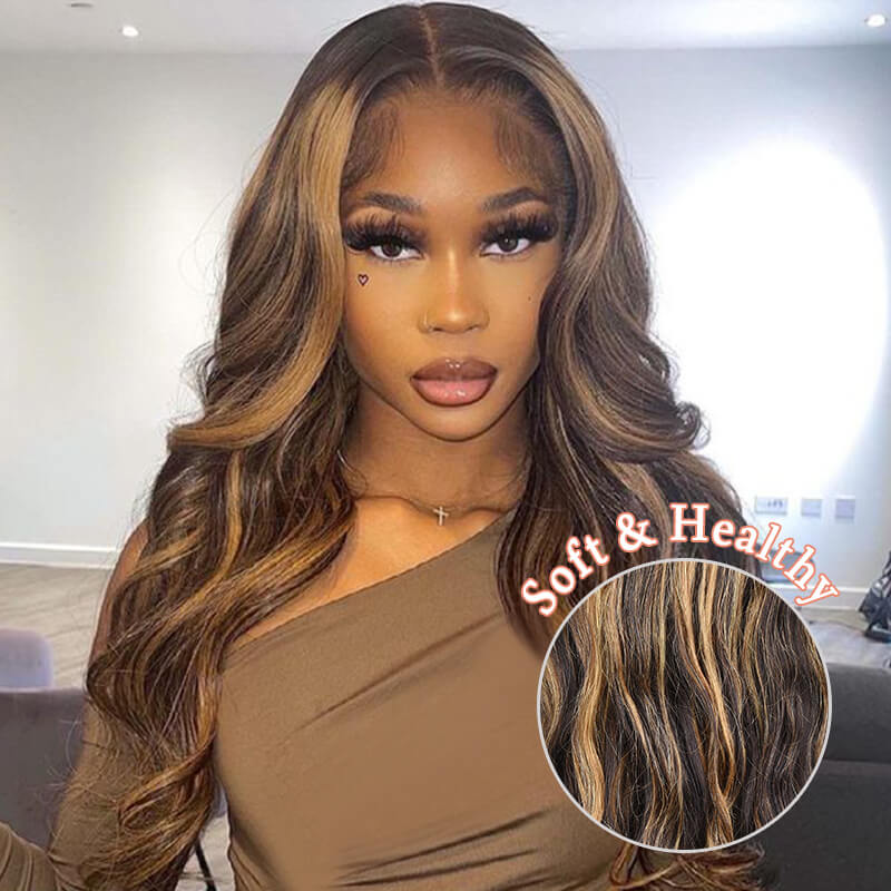 Missbuy 13x4 Transparent Lace Highlight Color Body Wave Wig