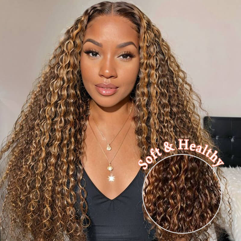 Missbuy 13x4 Lace invisible small knots water wave Highlight Color wig