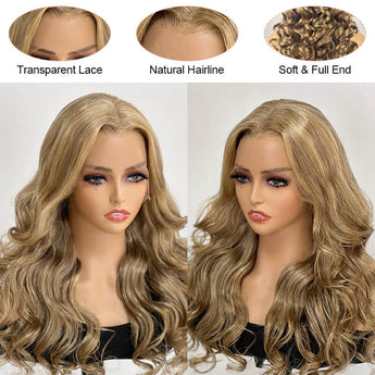 Missbuy 100% Virgin Human Hair 13x4 Lace P18/27 Color Body Wave Wig