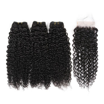 Missbuy 4x4 Lace Closure with 3 Bundles Kinky Curly