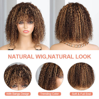 Missbuy Machine Made P4/27 Curly Human Hair Wig