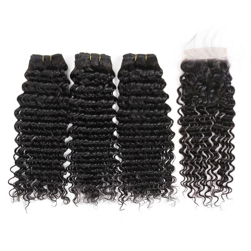 Missbuy 4x4 Lace Closure with 3 Bundles Deep Wave