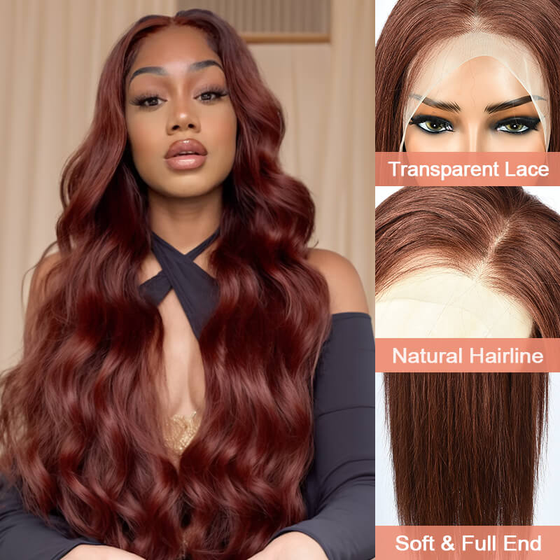 Missbuy 13x4 Lace Body Wave #33 Reddish Brown Color Human Hair Wig