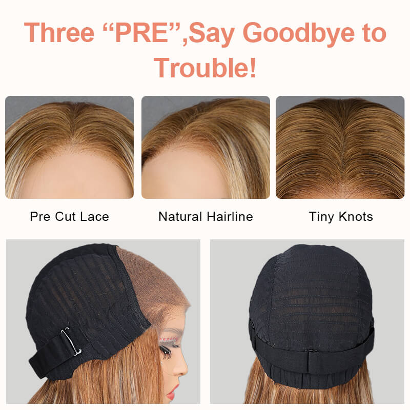 Missbuy 100% Virgin Human Hair Pre Everything 6x5 Lace P6/22 Color Straight Wear & Go Gluless Wig