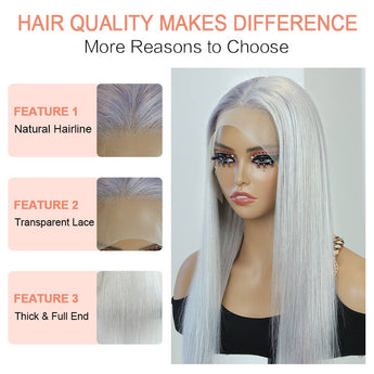 Missbuy Full Density 13x4 Lace Straight Silvery Grey Color Human Hair Wig