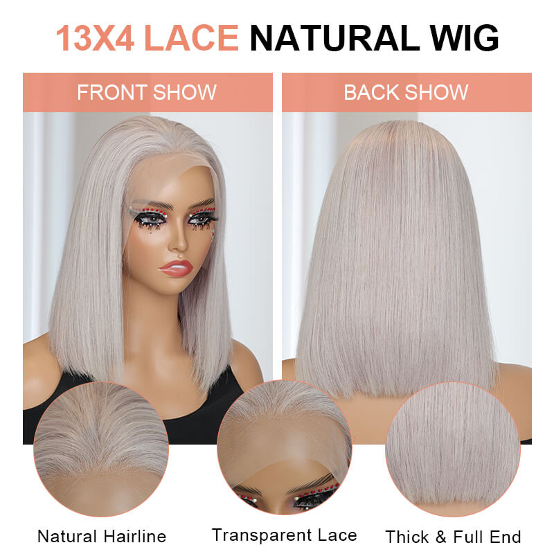 Missbuy 13x4 Frontal Lace Straight Silvery Grey Color Short BoB Wig