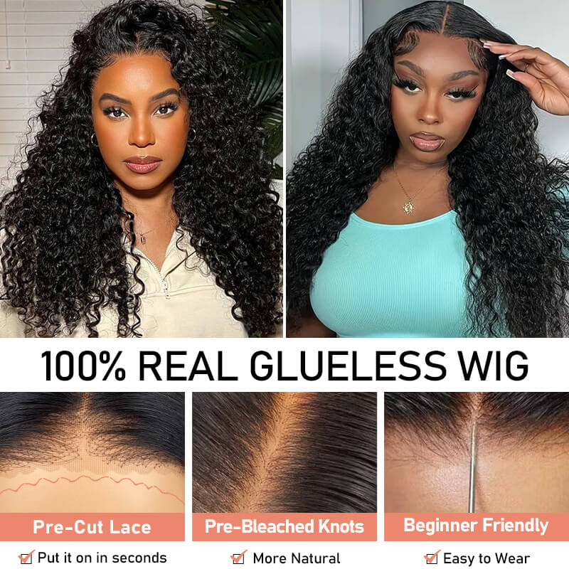 Missbuy Wear and Go Glueless Wigs Pre Cut Lace 5x5 Water Wave Human Hair Wigs for Black Women