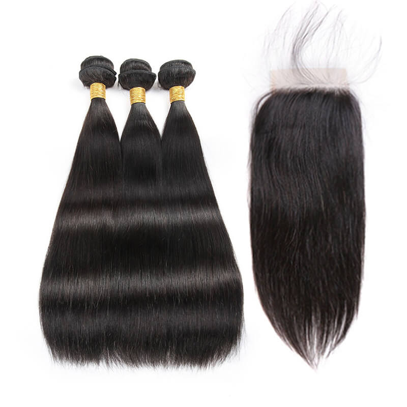 Missbuy 4x4 Lace Closure with 3 Bundles Straight