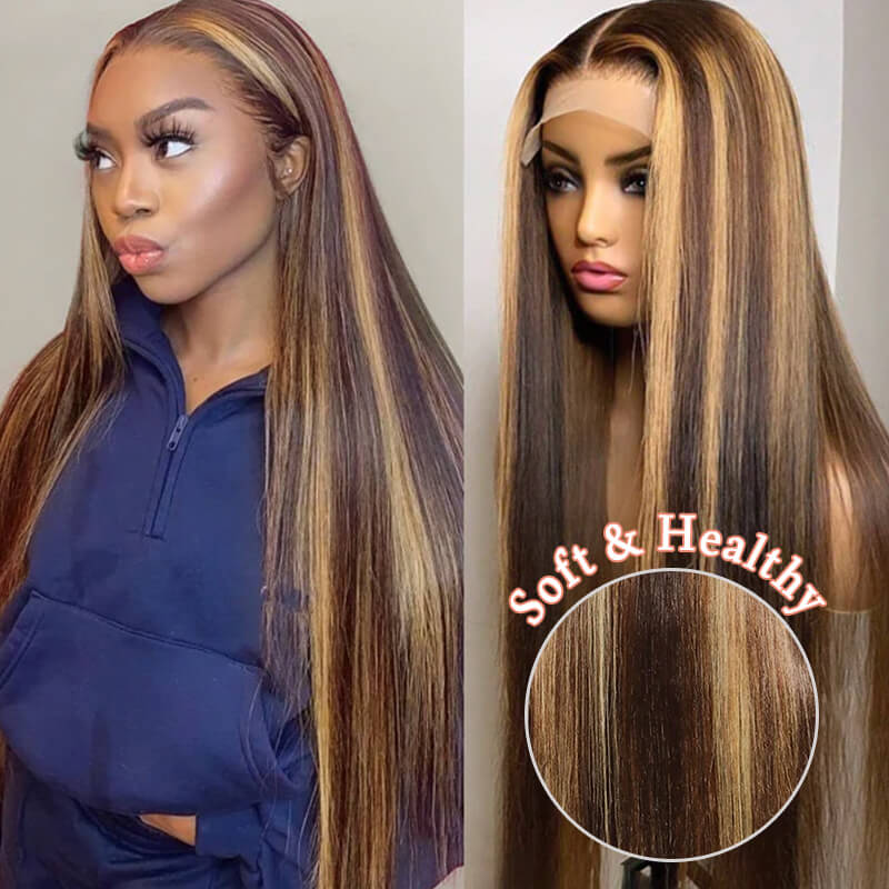 Missbuy 13x4 Transparent Lace Highlight Color Straight Human Hair Wig