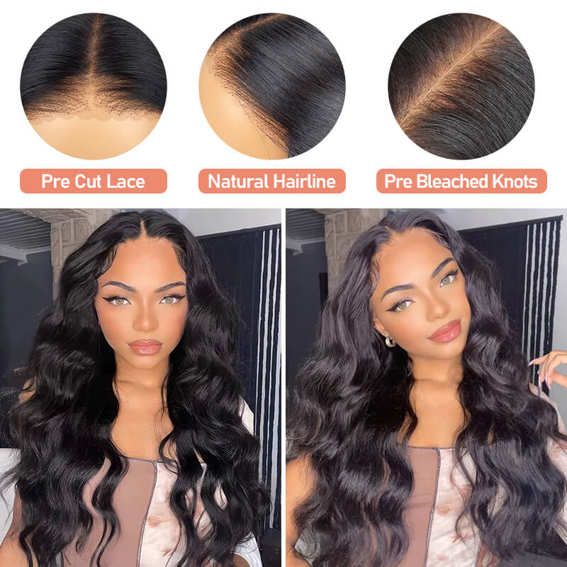 Missbuy 5x5 Lace Body Wave Wear and Go Glueless Wig Human Hair Pre Plucked Pre Cut Lace Front Wig