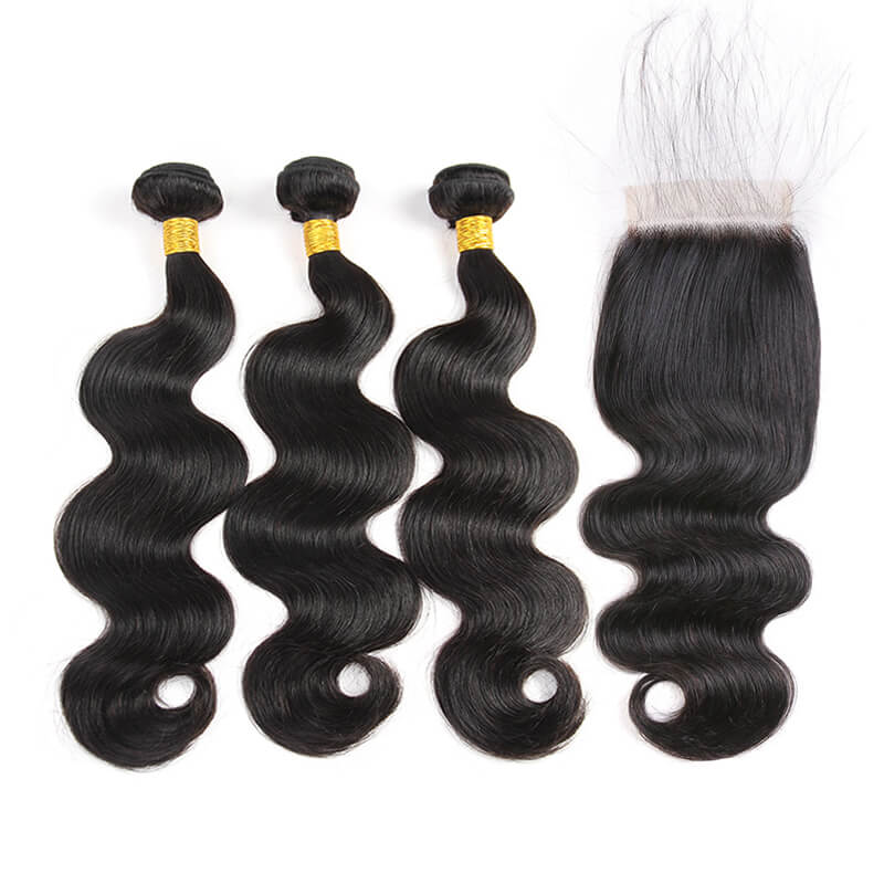 Missbuy 4x4 Lace Closure with 3 Bundles Body Wave