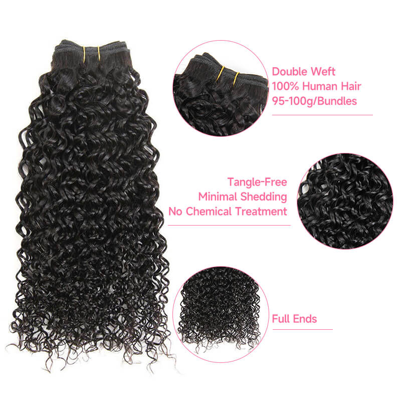 Missbuy 4x4 Lace Closure with 3 Bundles Kinky Curly