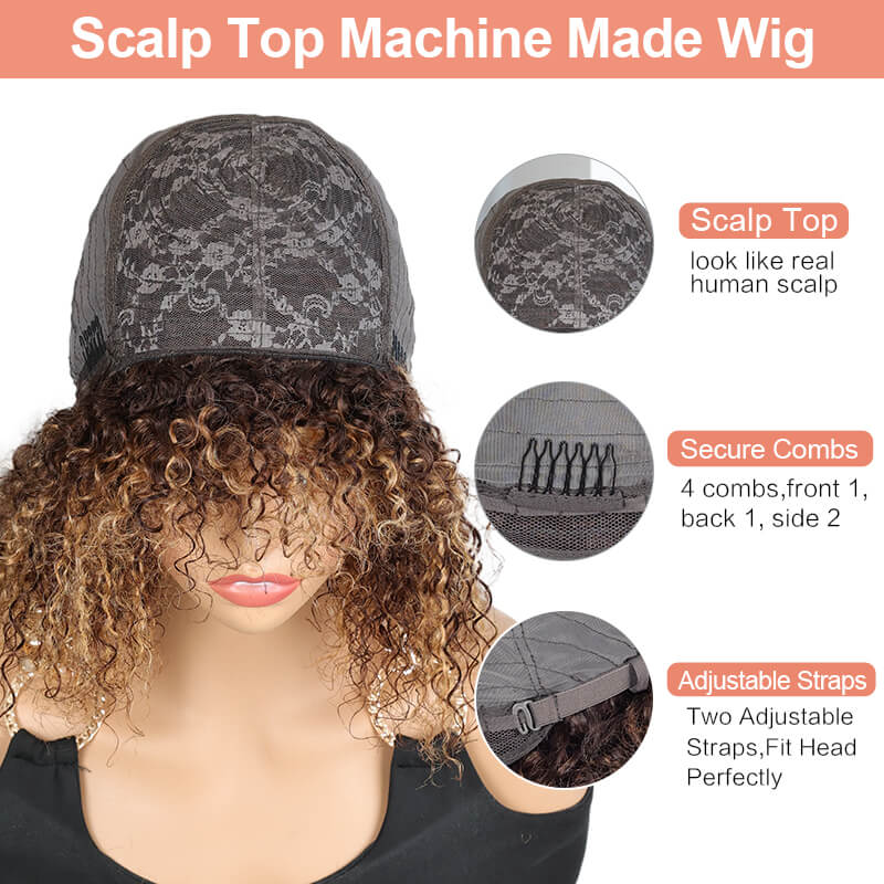 Missbuy Machine Made P4/27 Curly Human Hair Wig