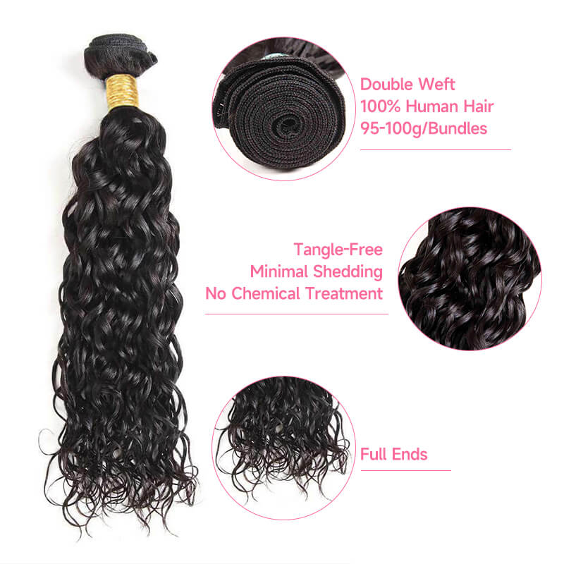 Missbuy 4x4 Lace Closure with 3 Bundles Water Wave