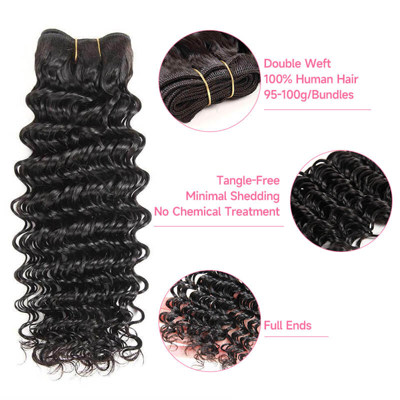 Missbuy 4x4 Lace Closure with 3 Bundles Deep Wave