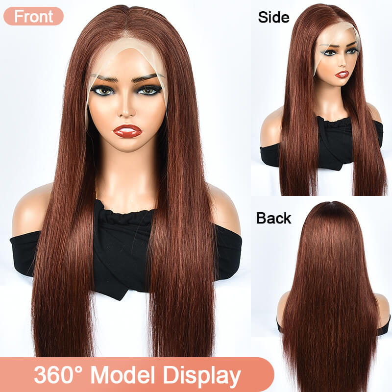 Missbuy #33 Reddish Brown Color Straight 13x4 Transparent Lace Front Wig