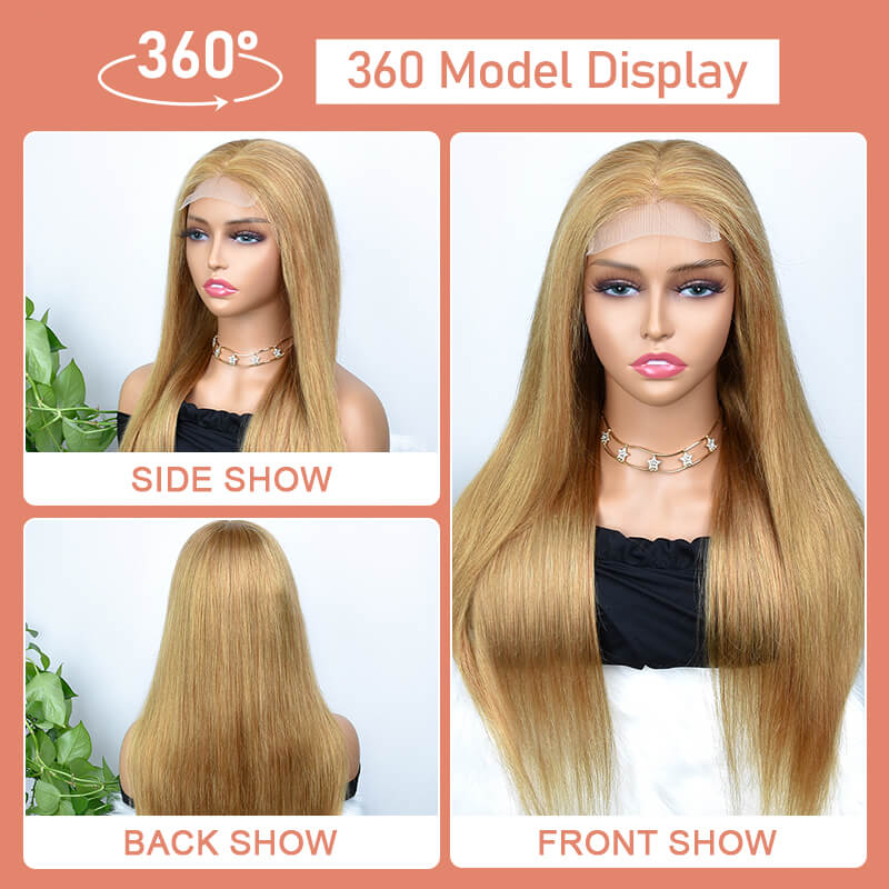 Missbuy Honey Blonde #27 Color 4x4 Lace Closure Straight Human Hair Wig