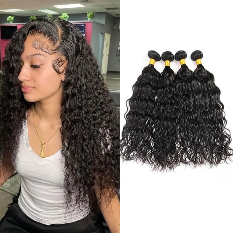 Missbuy 4 pcs Water Wave Human Hair Bundles