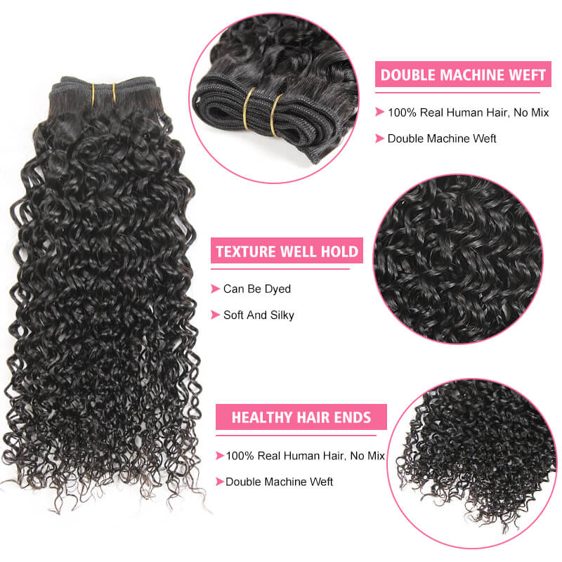 Missbuy 3 pcs Kinky Curly Human Hair Bundles