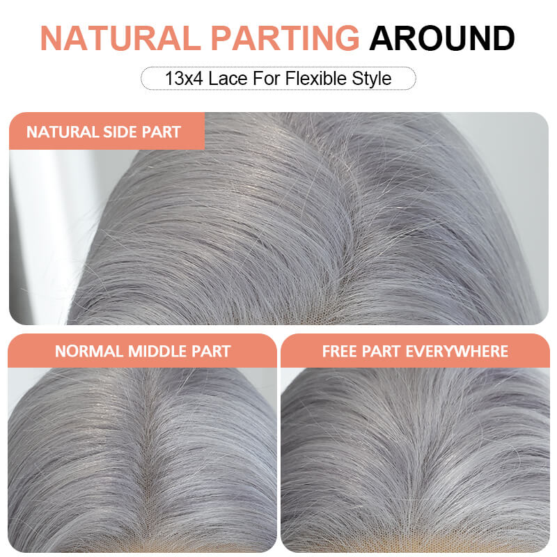 Missbuy 13x4 Frontal Lace Straight Silvery Grey Color Short BoB Wig