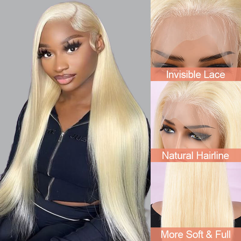 Missbuy 100% Virgin Human Hair 13x4 Lace Frontal Straight Blonde Wig