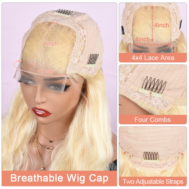 Missbuy 4x4 Transparent Lace Body Wave 613 Blonde Wig for Women