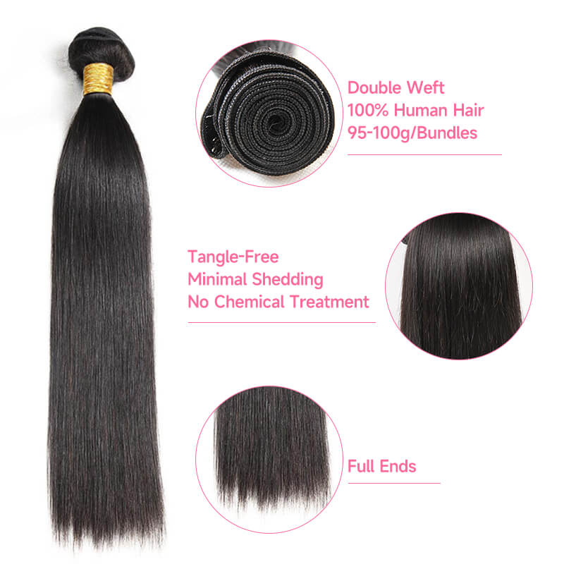 Missbuy 4x4 Lace Closure with 3 Bundles Straight