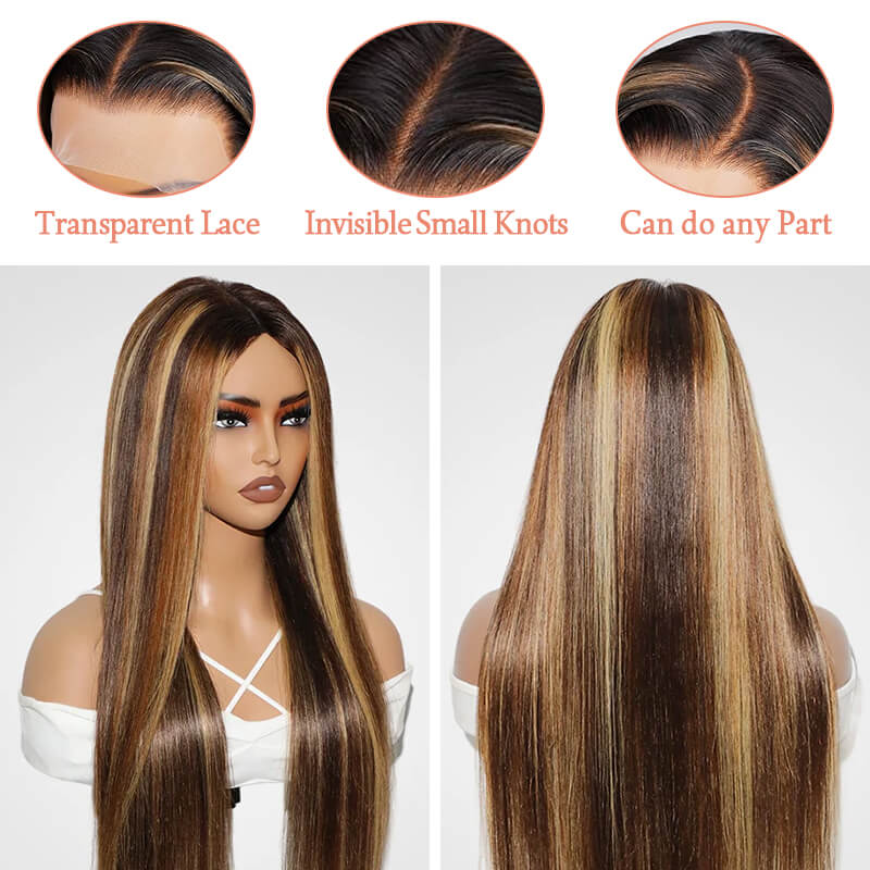 Missbuy 13x4 Transparent Lace Highlight Color Straight Human Hair Wig