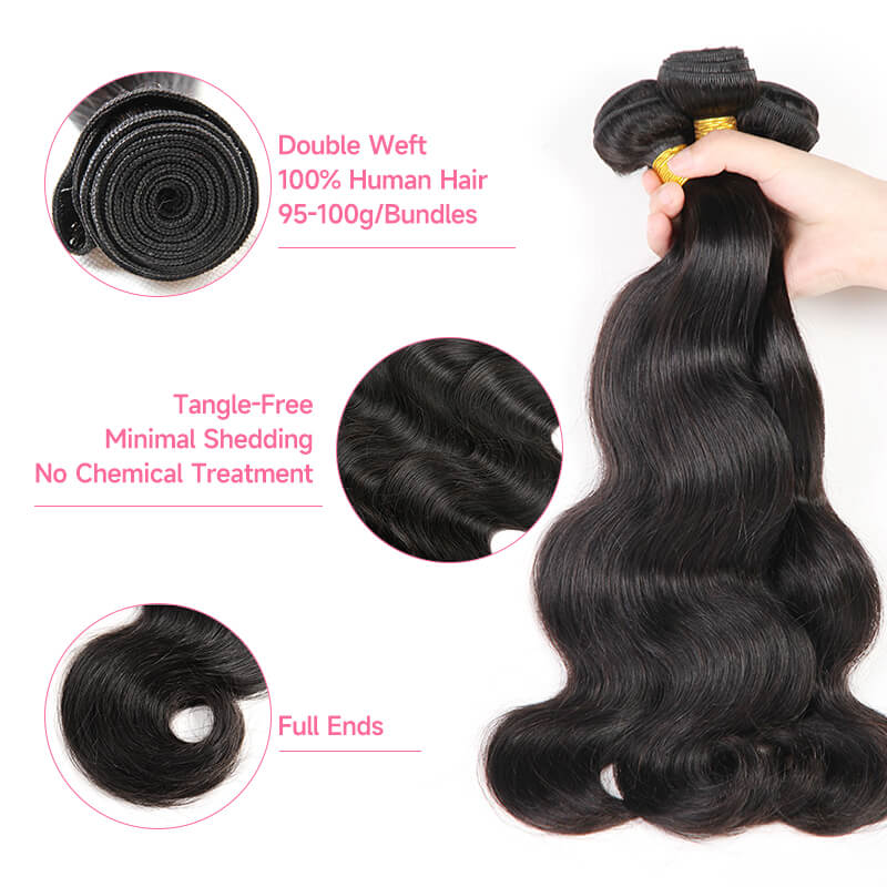 Missbuy 4x4 Lace Closure with 3 Bundles Body Wave