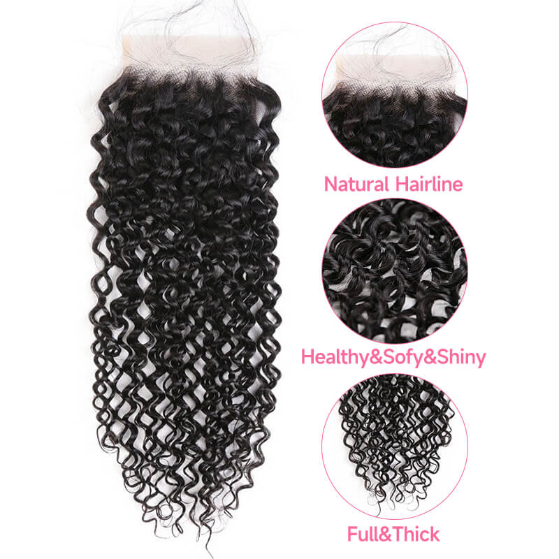 Missbuy 4x4 Lace Closure with 3 Bundles Kinky Curly