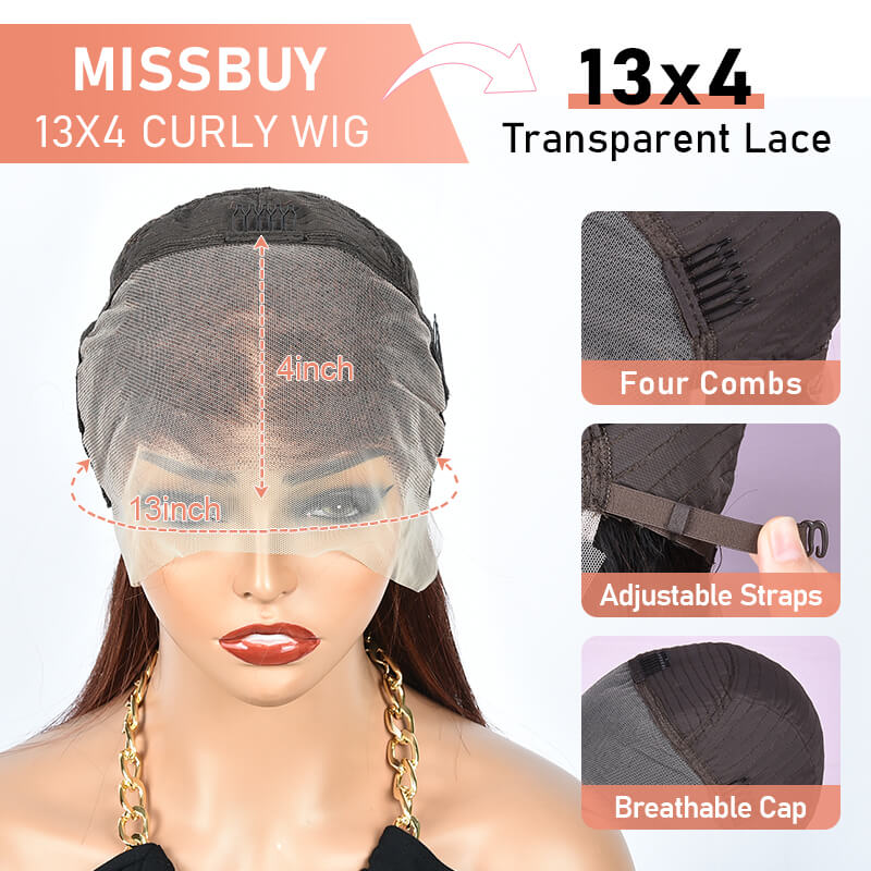 Missbuy 13x4 Lace #33 Reddish Brown Curly Wig