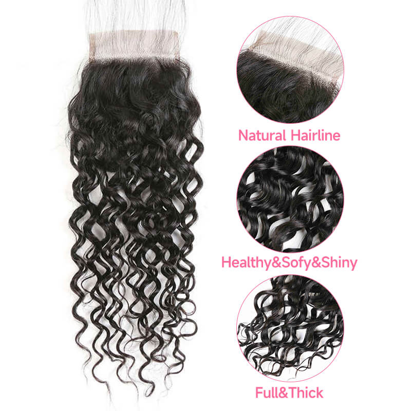 Missbuy 4x4 Lace Closure with 3 Bundles Water Wave